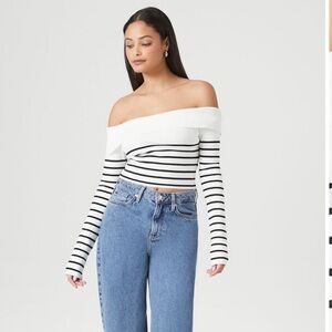 Forever 21 plus size striped off the shoulder knit top